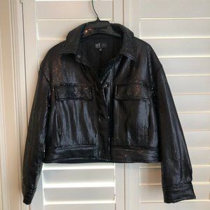 Black Sequin Bomber Short Jacket